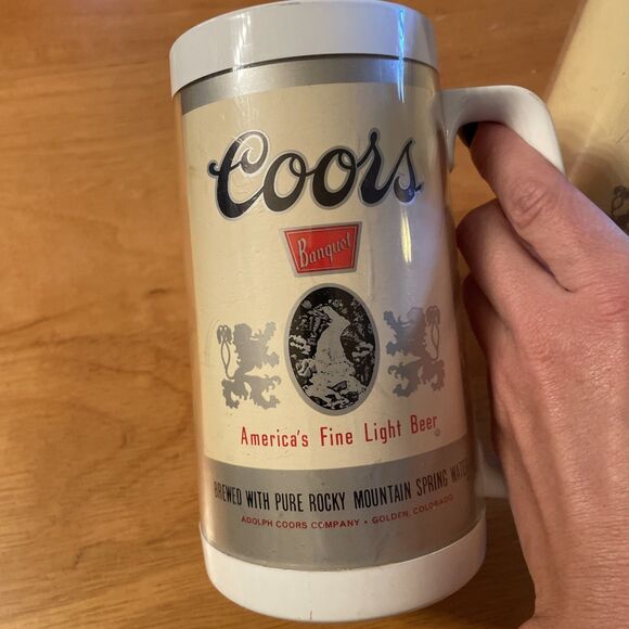 Beer Mugs Stein Coors Vintage Plastic Thermo Serv set of 2 USA - Picture 4 of 7